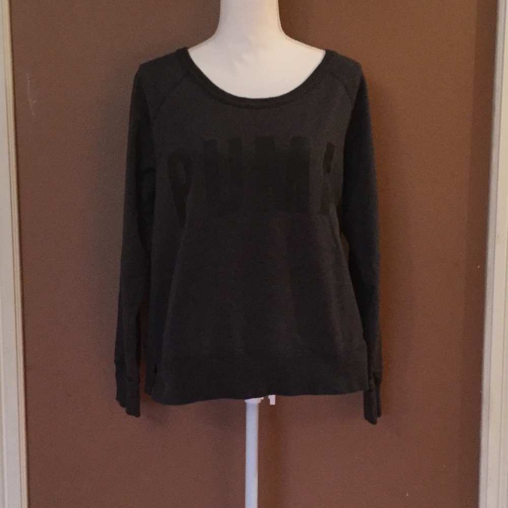 Puma Charcoal Gray Black Logo Crewneck Sweatshirt